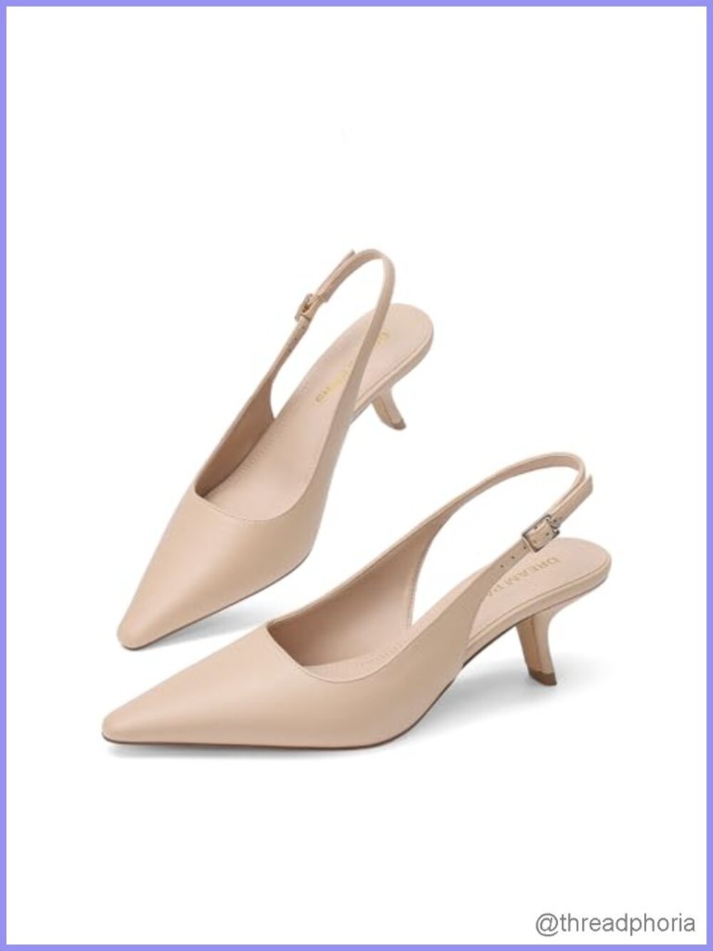 Faux Leather Slingback Kitten Heel Pumps - Pointed Toe Low Heel Dress Shoes